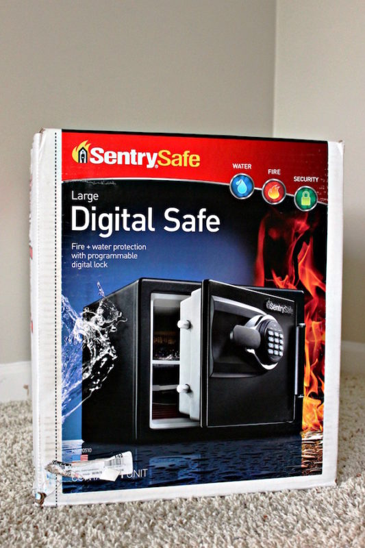 a digital fireproof safe in a box.