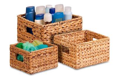 natural woven storage baskets.