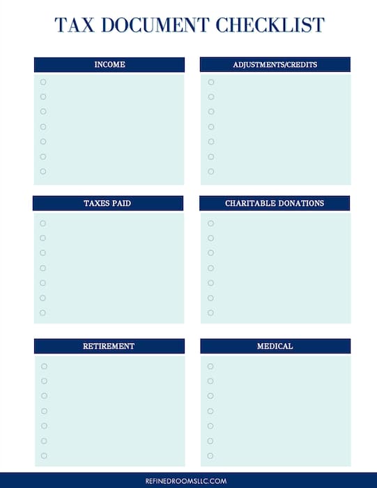 screenshot of tax document checklist printable
