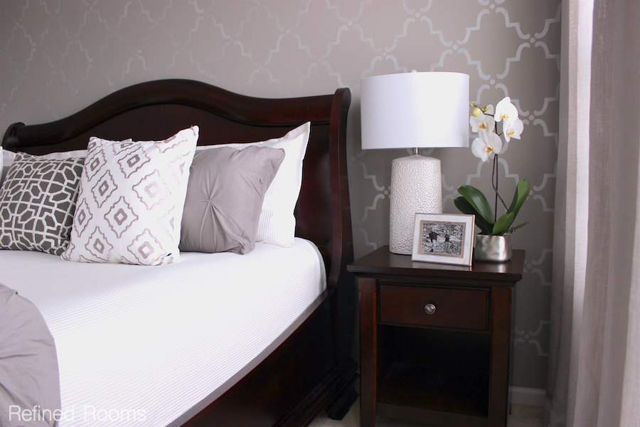 monochromatic master bedroom - gray and white.