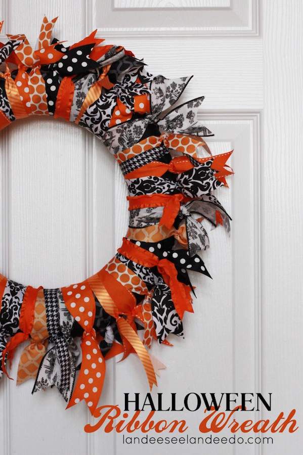 DIY Halloween ribbon wreath.