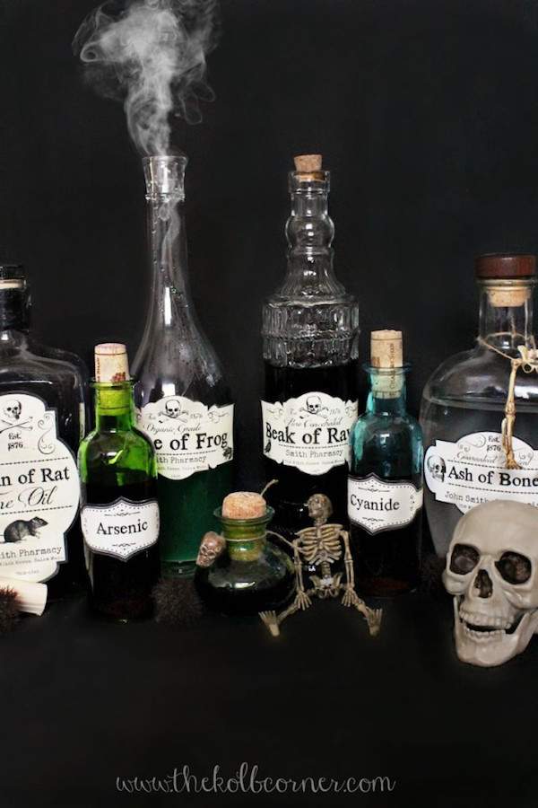 DIY spooky apothecary jars for Halloween decorating.