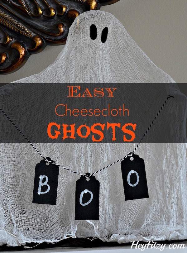 DIY cheesecloth ghosts for Halloween.