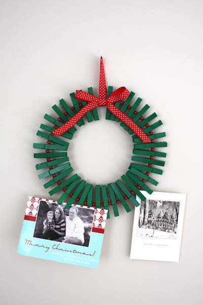 DIY Clothespin wreath card display.