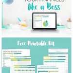 computer desktop with financial spreadsheet opened. Text overlay "How to Organize Your Finances Like a Boss: Free Printable Set".