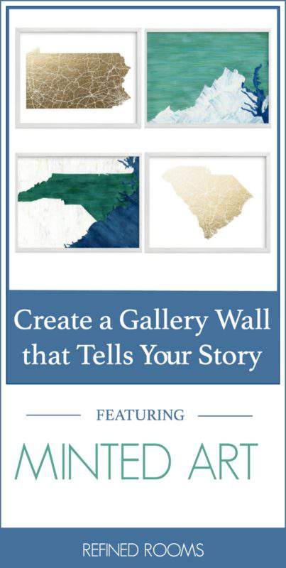 Collage of wall art used in gallery wall - text "create a gallery wall that tells your story featuring Minted Art".