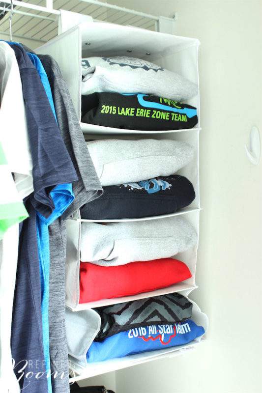 This hanging closet organizer is one of my favorite Tidy Living home organizing products for corralling sweatshirts and sweaters