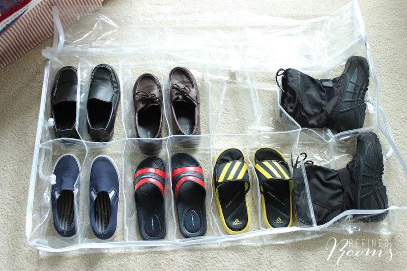 This under-the-bed shoe organizer is just one of the Tidy Living Home Organizing Products I used to bring order to my my son's chaotic bedroom closet