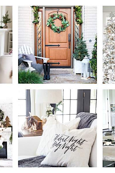 collage of rooms decorated or Christmas.