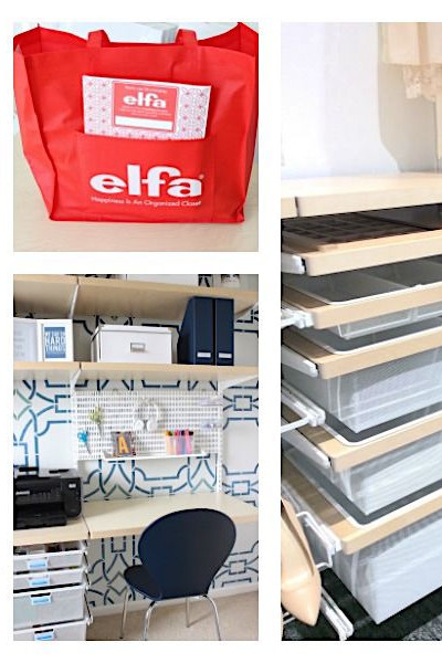 collage of elfa storage products.
