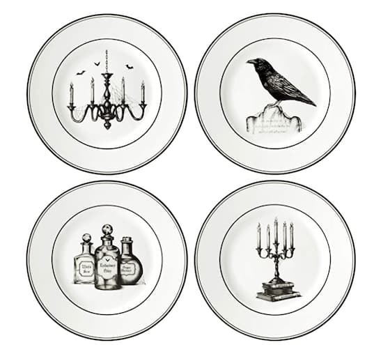 black and white Halloween-themed plates.
