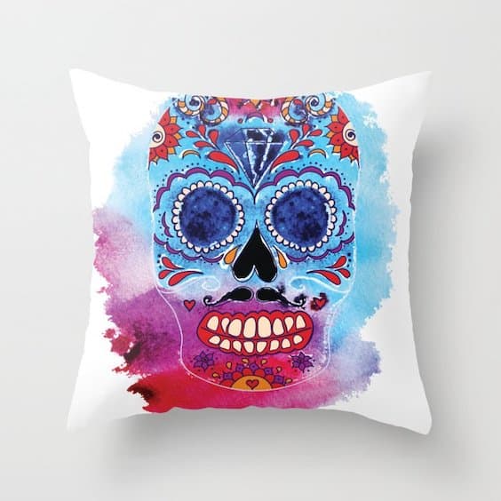 colorful day of the dead throw pillow.
