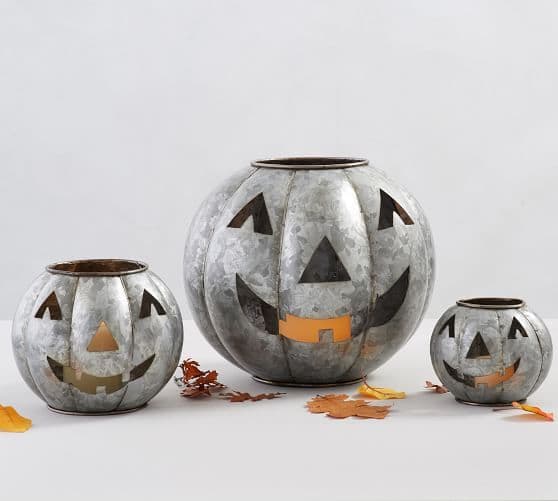 set of Galvanized steel halloween jack o lanterns
