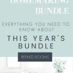 image of white bathroom. Text overlay "The Ultimate Homemaking Bundle - Everything you need to know about this year's bundle".