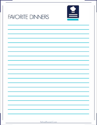 screenshot of favorite dinners printable.