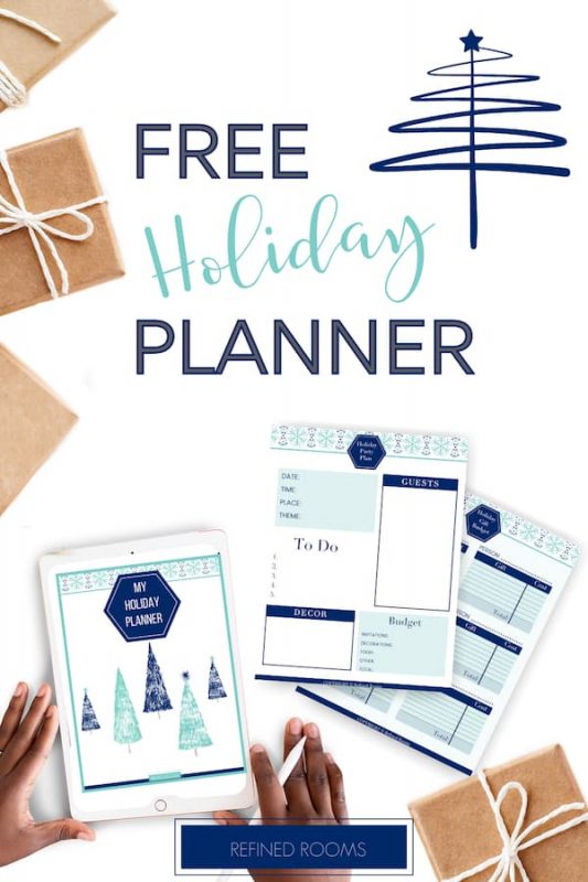 screenshot of planner printable pages with holiday gifts - text "free holiday planner".