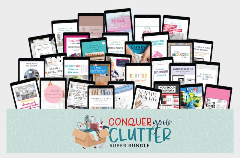 collage of all resources in Conquer Your Clutter Super Bundle.