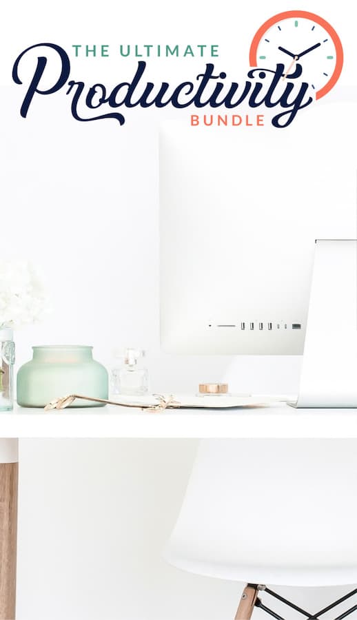 clean white workspace - Ultimate Productivity Bundle Logo at top of image.