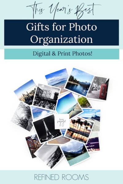 pile of print photos - text "This Year's Best Gifts for Photo Organization".