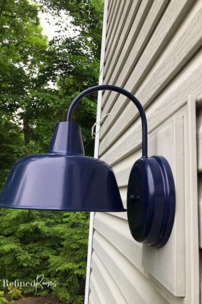 navy blue barn style light fixture.